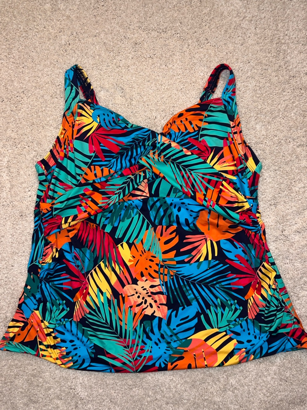 Tropical Leaf Print Swimsuit Tankini - Bright Multicolor